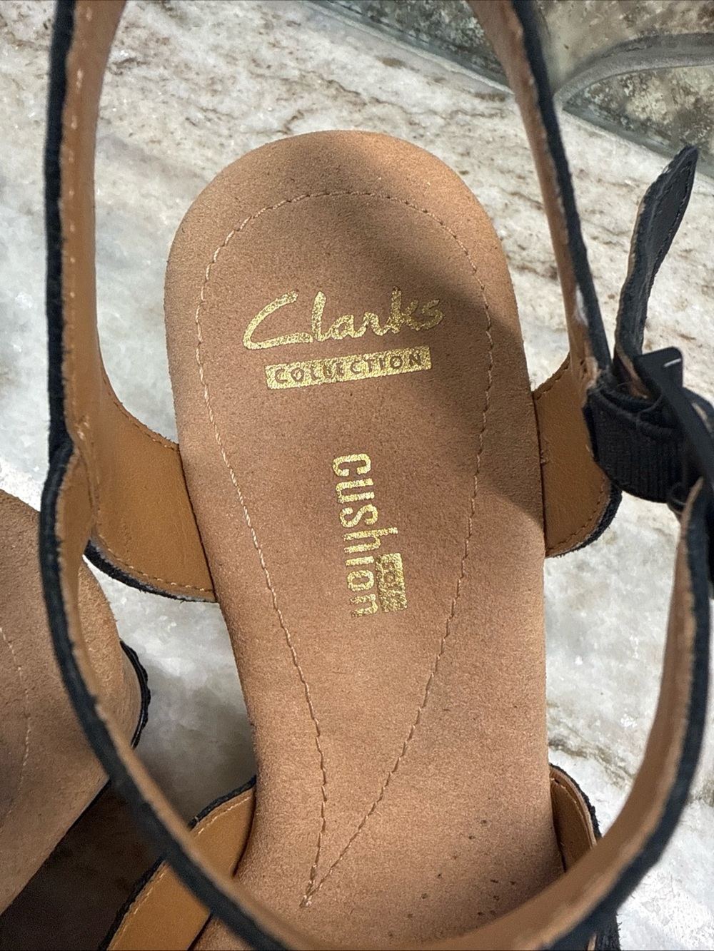 Clarks Black Snake-Texture Wedge Sandals - Picture 10 of 12